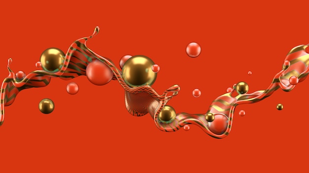 Fundo abstrato com respingo e bola. Ilustração 3D, renderização em 3D.