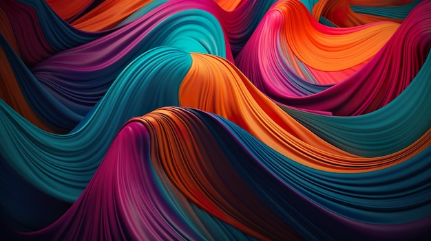 Fundo abstrato com textura de ondas pintadas em acrílico com superfície macia colorida e linhas curvas Tinta com papel de parede moderno de listras coloridas Ilustração horizontal para design de banner Generative AI