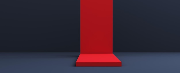 Fundo abstrato com um pódio vermelho sobre um fundo escuro. Renderização 3D.
