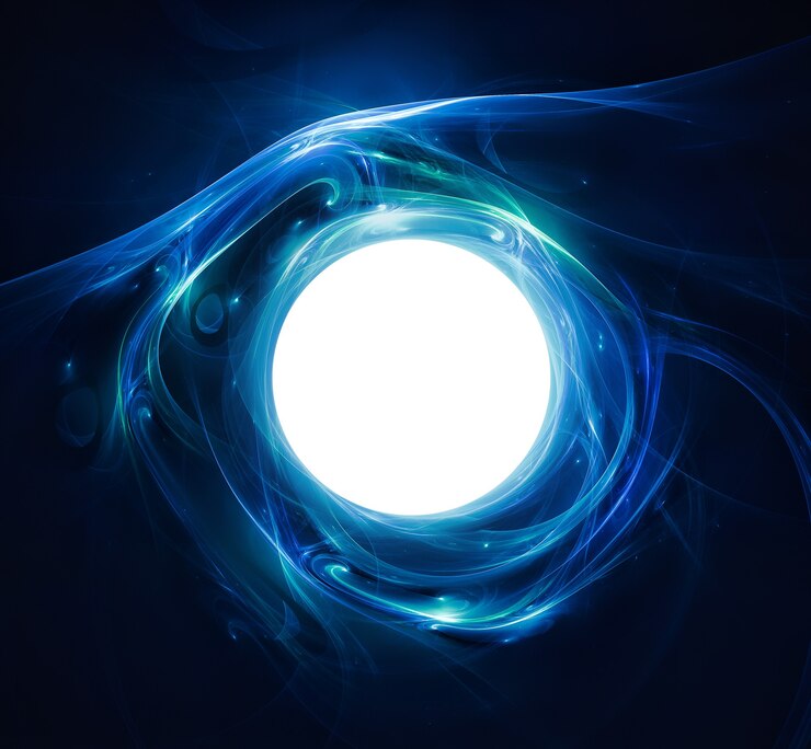 Foto fundo abstrato com uma bola brilhante no centro com linhas luminosas.