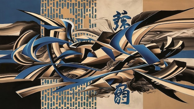 Foto fundo abstrato com uma mistura de arte moderna chinesa e expressionismo alemão azul preto e bege