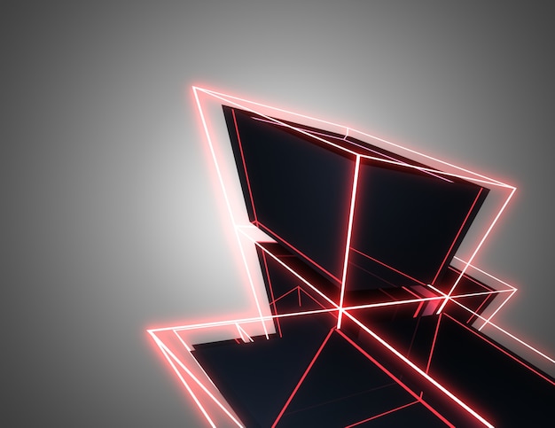 Foto fundo abstrato cubos 3d com luzes de néon. ilustração 3d 3