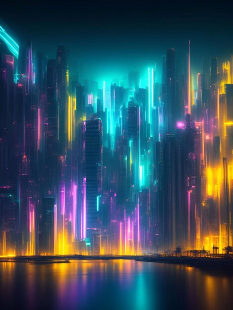 Fundo abstrato da cidade futurista do cyberpunk Arte de ilustração ai generativa cinematográfica