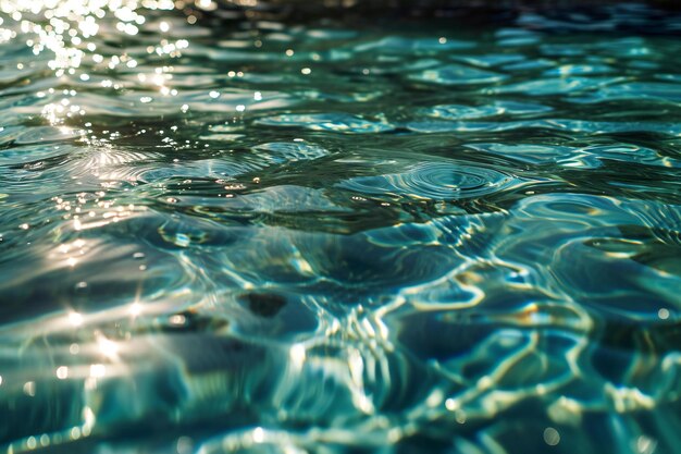 Fundo abstrato da superfície da água na piscina com reflexos do sol e bokeh