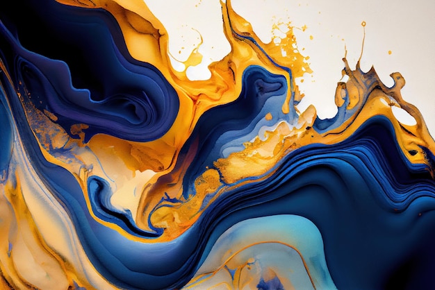 Fundo abstrato da textura da pintura da aguarela com ouro e azul Marbling Generative AI