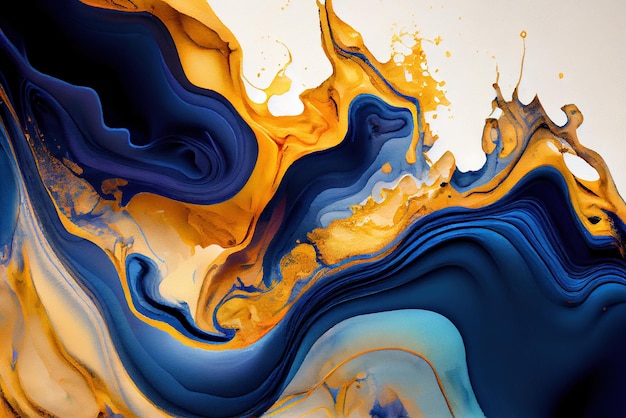 Fundo abstrato da textura da pintura da aguarela com ouro e azul marbling generative ai