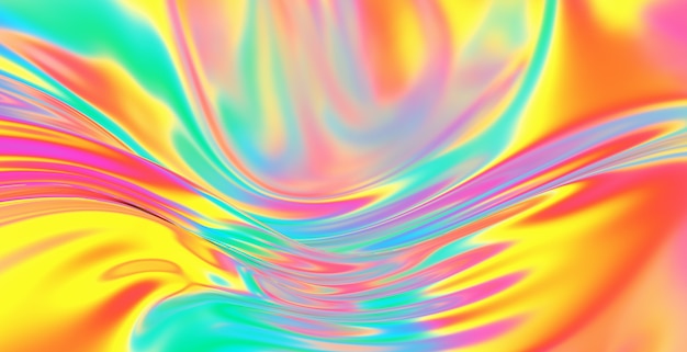 Fundo abstrato das ondas de gradiente de tecido de pano. Superfície ondulada de cromo iridescente. Superfície líquida, ondulações, reflexos. Ilustração 3D render.