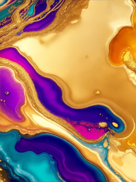 Fundo abstrato de álcool líquido multicolor suave Tinta com ouro gotejando ouro