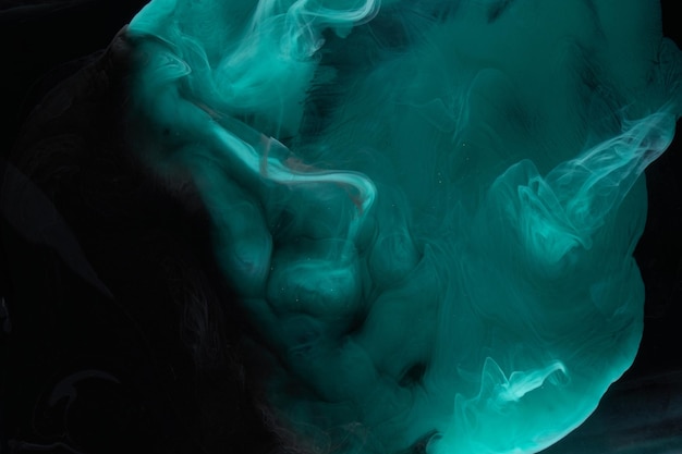Fundo abstrato de arte fluida líquido Azul verde tinta acrílica subaquática fumaça galáctica oceano