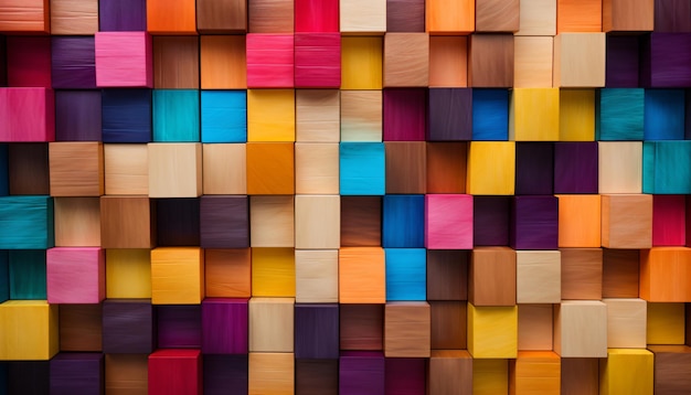 Fundo abstrato de blocos de madeira multicoloridos Blocos de madeira coloridos gerados pela IA