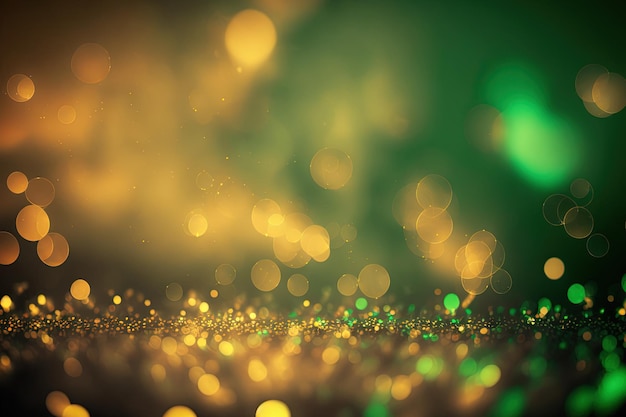 Fundo abstrato de bokeh de ouro verde brilhante desfocado com luzes de bokeh fundo de luzes vintage para fundo de celebração