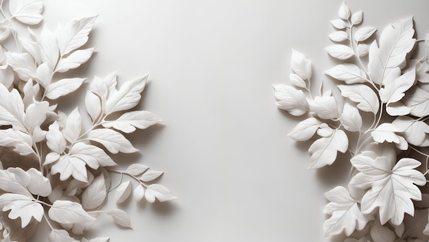 Fundo abstrato de cor branca com papel de parede de design de folhas de cor branca