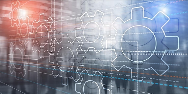 Fundo abstrato de engrenagens de dupla exposição do conceito de internet de tecnologia de negócios