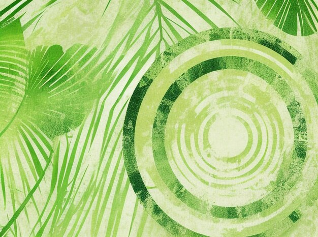 Fundo abstrato de folha de palmeira e detalhes em círculo branco