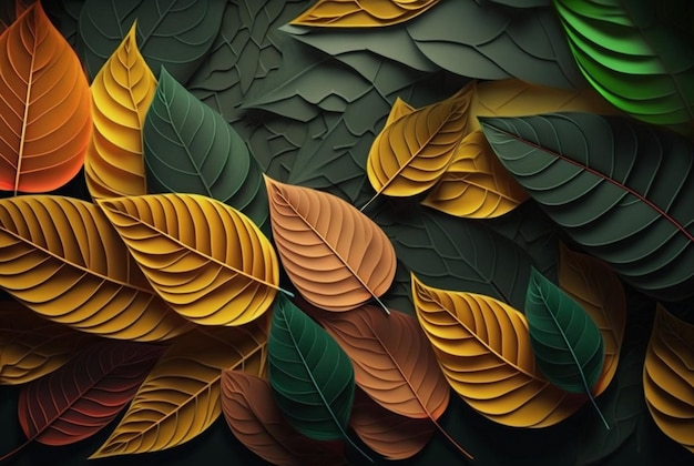 Fundo abstrato de folhas coloridas IA generativa