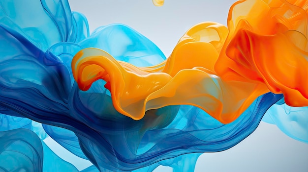 fundo abstrato de líquido azul e laranja fluindo renderização 3D IA geradora