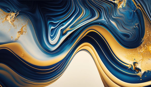 Fundo abstrato de mármore dourado e azul marinho textura de tinta aquarela