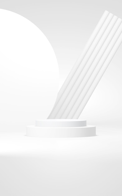 Fundo abstrato de pódio Forma geométrica Cena de cores brancas verticais Renderização em 3d mínima