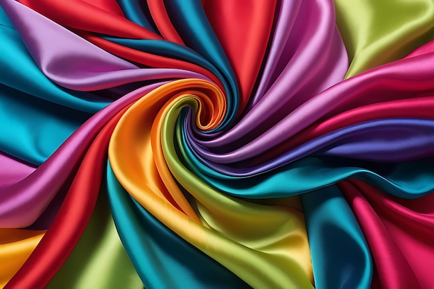 Foto fundo abstrato de tecido de cetim ou seda colorido com ondas e dobras
