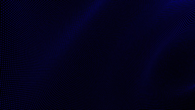 Fundo abstrato de tecnologia ondulada 3d Pontos e partículas de linha de néon azul digital rede big data