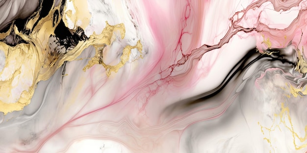 Fundo abstrato de tinta de mármore em rosa rosa preto branco e dourado