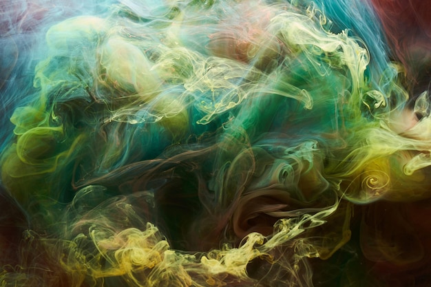 Fundo abstrato de tinta multicolorida contrastante Cenário de tinta acrílica para perfume narguilé cosméticos Nuvens de fumaça misteriosas neblina colorida