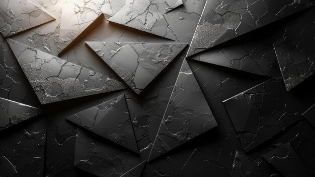 Fundo abstrato decorativo preto e branco Minimal Gradiente Bandeira cinza escuro com formas geométricas linhas listras triângulos corte moderno de papel ou efeito metálico Geometria de mosaico Origami