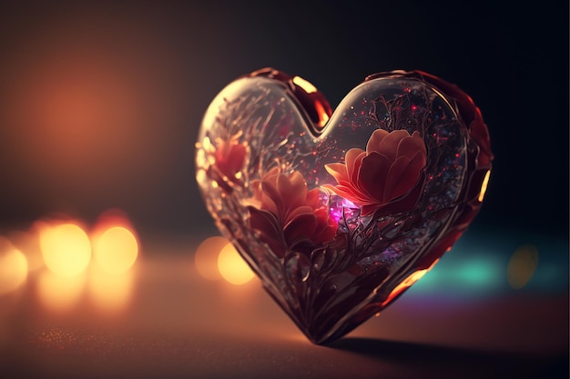 Fundo abstrato do Dia dos Namorados com corações e luzes festivas copiam o espaço Generative AI