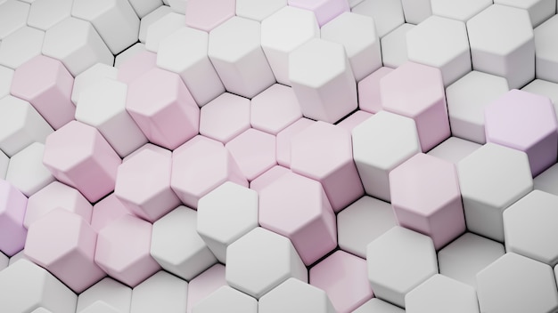 Fundo abstrato do hexágono Conceito de tecnologia futurista Ilustração 3D Padrão geométrico hexadecimal Célula de carbono Rosa pastel