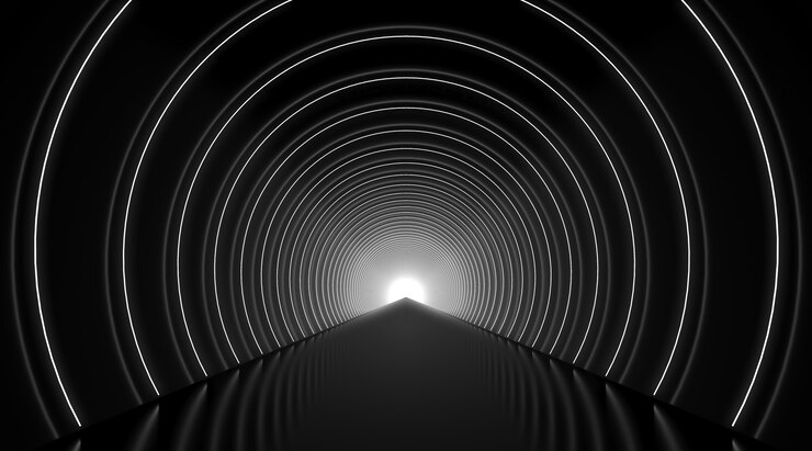 Foto fundo abstrato do pódio do túnel redondo preto e branco.