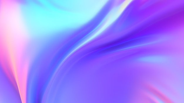 Fundo abstrato do tecido do gradiente ondulado do cromo iridescente, textura da folha holográfica ultravioleta, superfície do líquido, ondulações, reflexo metálico. Ilustração 3D render.