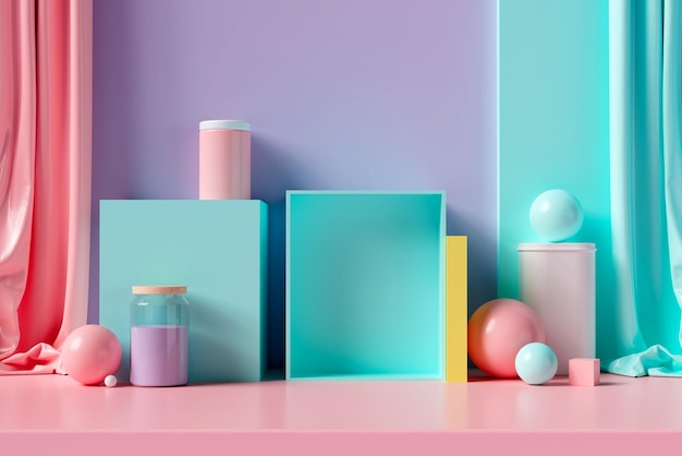 Foto fundo abstrato em cores pastel consiste em várias formas cena 3d