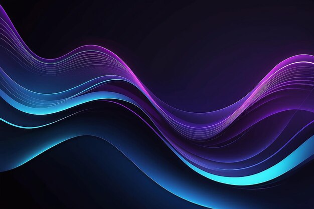 Fundo abstrato escuro com onda brilhante Elemento de design de linhas móveis brilhantes Linhas de onda fluidas gradiente azul roxo moderno