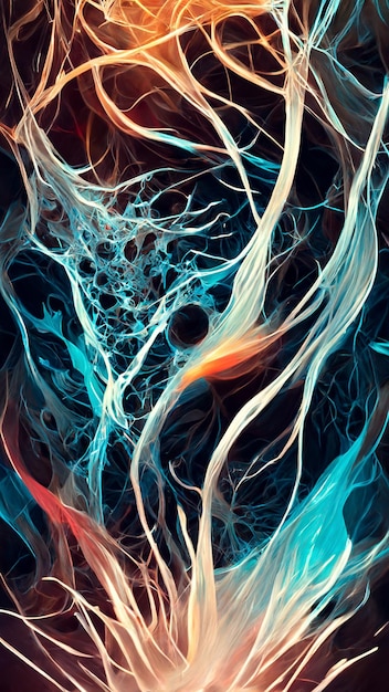 Fundo abstrato escuro com partículas fluidas Ilustração 3D digital