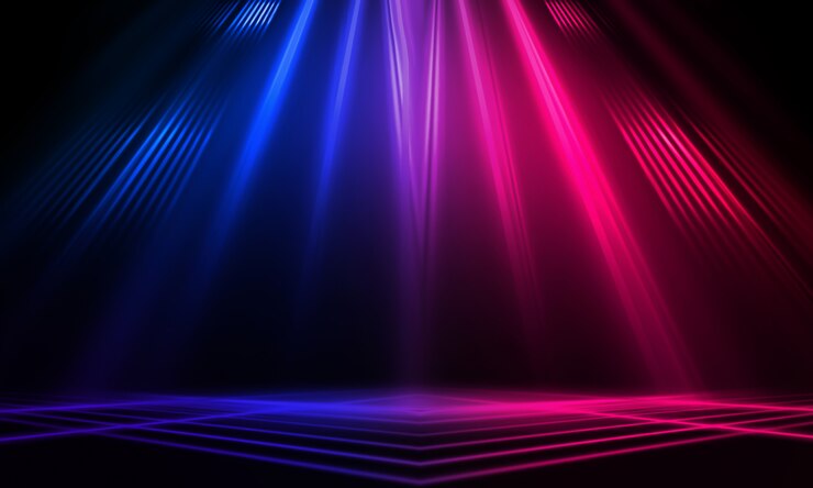 Fundo abstrato escuro com raios e linhas de néon