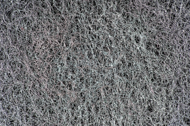 Fundo abstrato escuro e padrão de fibras de cabelos entrelaçados e nanofibras Detalhes da esponja textura textura da esponja closeup fundo Textura da esponja de celulose Preto e branco