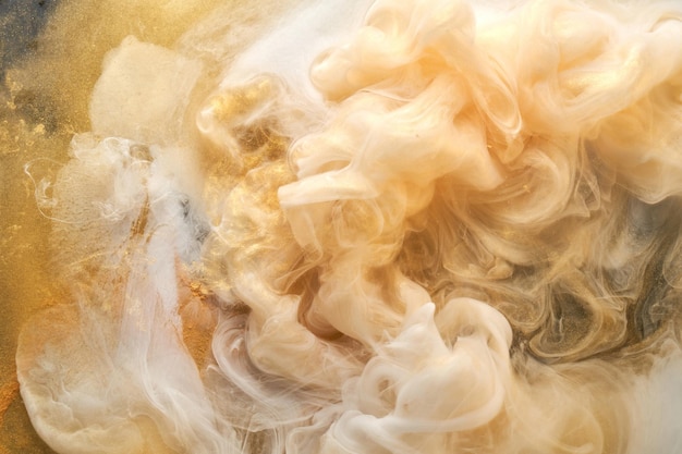 Fundo abstrato espumante dourado luxo fumaça branca tinta acrílica explosão subaquática tinta cósmica turbilhão