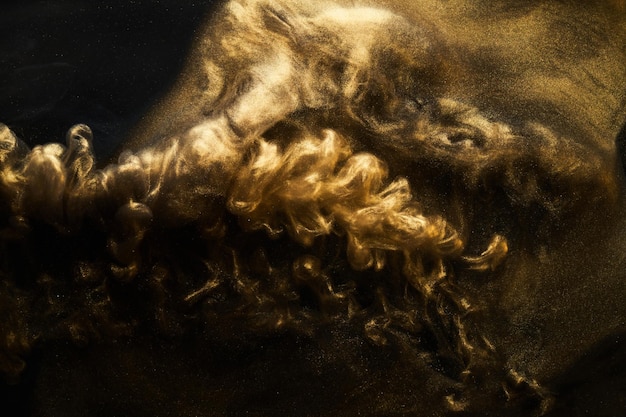 Fundo abstrato espumante dourado luxo fumaça preta tinta acrílica explosão subaquática tinta cósmica turbilhão