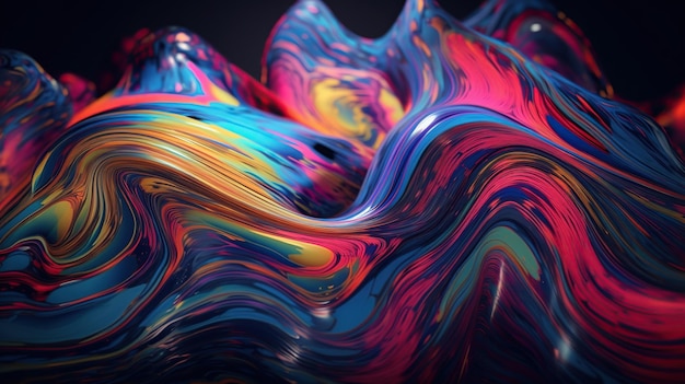 Fundo abstrato folha holográfica iridescente textura metálica papel de parede ondulado ultravioleta ondulações fluidas superfície de metal líquido esotérico espectro de aura matiz brilhante cores generativas ai