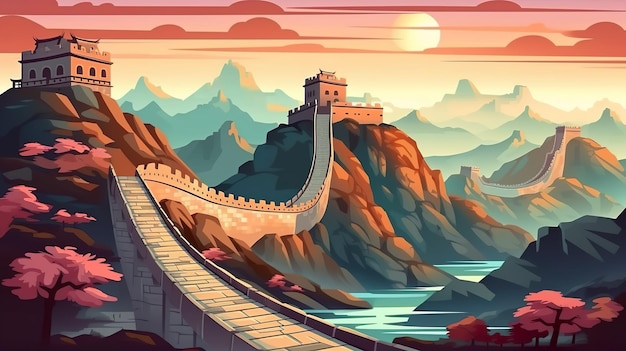 Fundo abstrato Grande Muralha da China O coração da história com uma ilustração envolvente representando a inspiradora Grande Muralha da China Generative AI