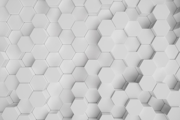 Fundo abstrato hexagonal geométrico branco da ilustração 3d. padrão de superfície hexagonal, favo de mel hexagonal.