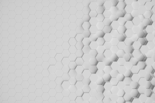 fundo abstrato hexagonal geométrico branco da ilustração 3D. padrão de superfície hexagonal, favo de mel hexagonal.