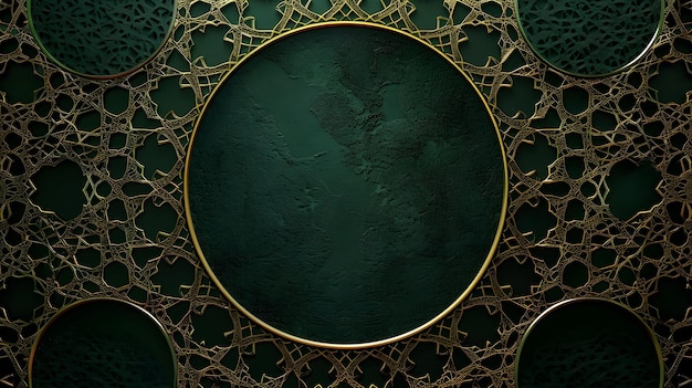 Fundo abstrato islâmico com círculo transparente verde coberto de ouro luxuoso