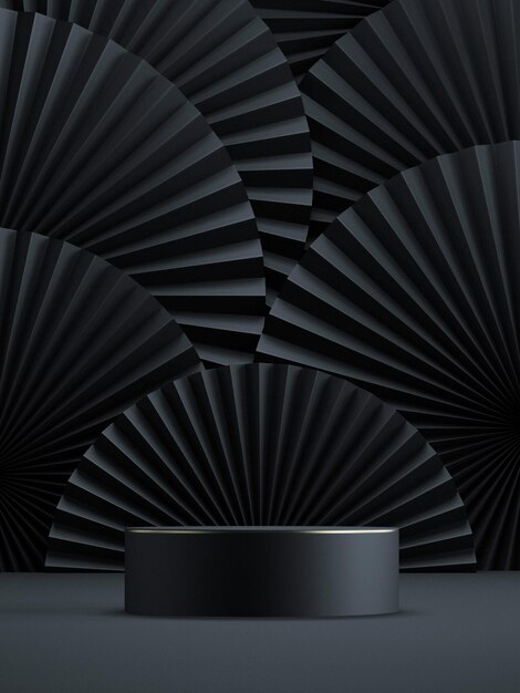Fundo abstrato mínimo do estilo chinês. fundo cosmético de pódio preto para apresentação do produto. Ilustração de renderização 3D.