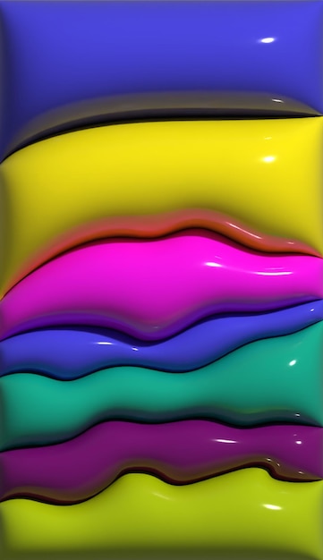 Fundo abstrato multicolorido de formas curvas textura suave com ilustração de renderização 3d de formas infladas de brilho