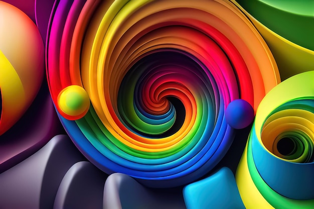 Fundo abstrato na forma de listras de tecido de cores do arco-íris torcido em uma espiral Ideia para papel de parede cartaz de fundo cartão postal bandeira emblema Generative AI