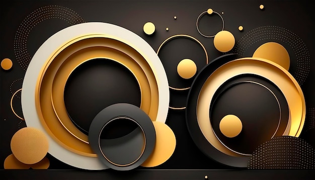 Fundo abstrato preto elegante e moderno com círculos pretos e dourados gerados por IA