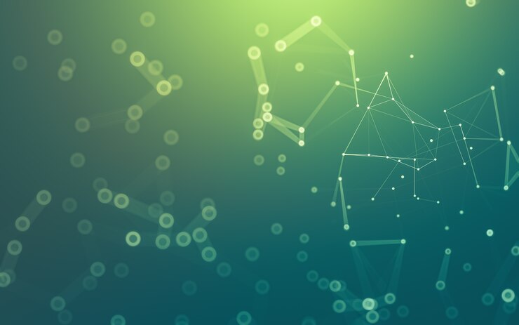Fundo abstrato. Tecnologia de moléculas com formas poligonais, conectando pontos e linhas. Estrutura de conexão. Visualização de big data.