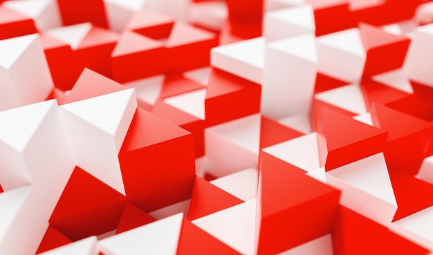 Fundo abstrato triangular branco e vermelho, superfície Grunge - renderização em 3d