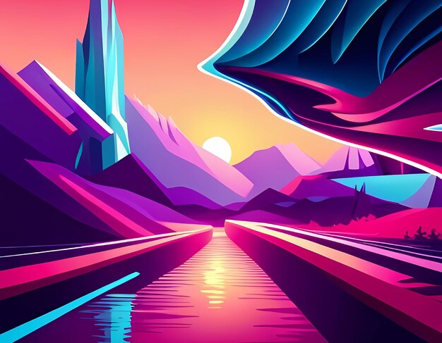 Fundo abstrato usando um tema retrofuturista e cores neon